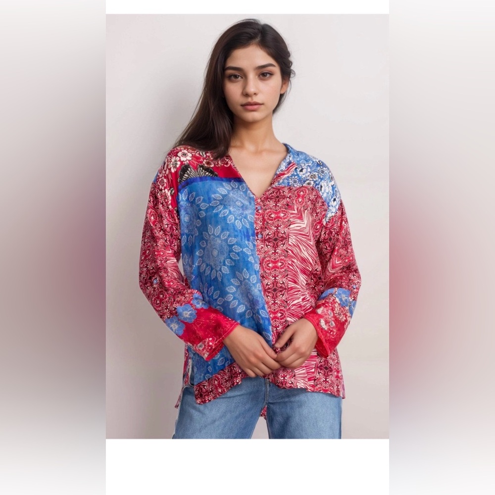 NWT Johnny Was Patchwork Button-Down Tunic/Blouse… - image 5